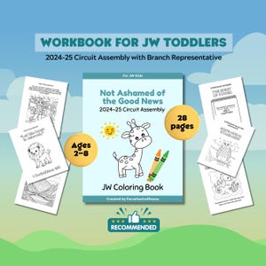 Libro de actividades para la Asamblea de circuito de 2025 para niños pequeños de JW: No nos avergonzamos de las buenas noticias Hojas de trabajo imprimibles para testigos de Jehová, de 2 a 8 años