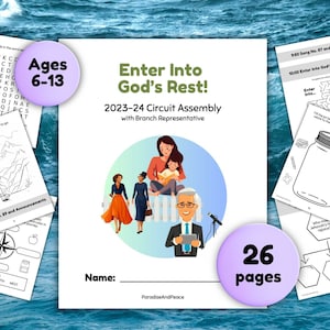 JW Kids Ages 6-13 Enter Into God's Rest 26 Page Activity Workbook 2023 Circuit Assembly Printable Worksheets for Jehovah's Witness image 1