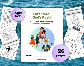 JW Kids (Ages 6-13) Enter Into God's Rest 26 Page Activity Workbook | 2023 Circuit Assembly Printable Worksheets for Jehovah's Witness