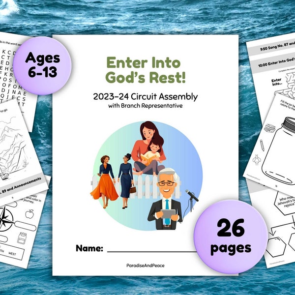 JW Kids (Ages 6-13) Enter Into God's Rest 26 Page Activity Workbook | 2023 Circuit Assembly Printable Worksheets for Jehovah's Witness
