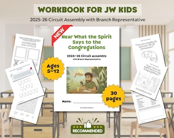 JW Kids (Ages 5-12) Hear What the Spirit Says to the Congregations 30 Page Activity Workbook, 2025 Circuit Assembly for Jehovah's Witness