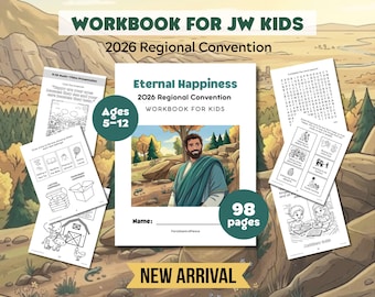 JW Kids (5-12 ans) Cahier d'activités de 98 pages sur le bonheur éternel | Feuilles de travail imprimables pour la Convention de 2026 | Éducation pour les Témoins de Jéhovah
