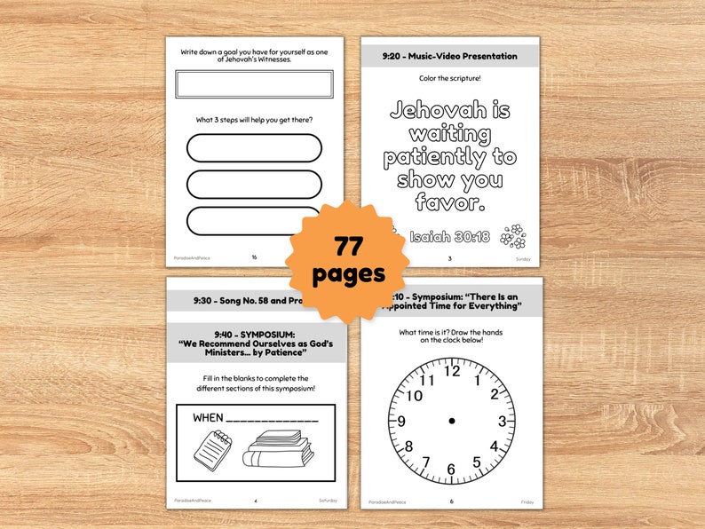 JW Kids Ages 6-13 Exercise Patience 77 Page Activity Workbook 2023 Convention Printable Worksheets Education for Jehovah's Witness image 4