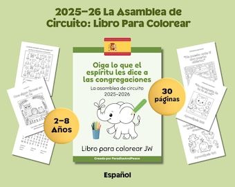 JW Libro Para Colorear &quot;Oiga lo que el espíritu les dice&quot; JW (2-8 años), Asamblea Circuito 2025-26, Hojas imprimibles Testigos de Jehová