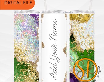 Mardi Gras Glitter Tumbler Wrap Design | Purple Gold Green Marble (Digital Download)