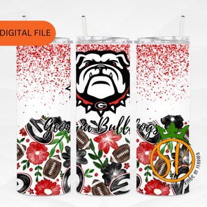 College Football- Bulldogs Floral Glitter | Red and Black | Georgia | 20 oz Straight Tumbler Wrap| Digital Download Only