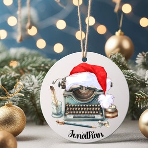 Personalized typewriter ornament, Typewriter lover décor gift, Custom writer gift, Ceramic ornament for author journalist poet