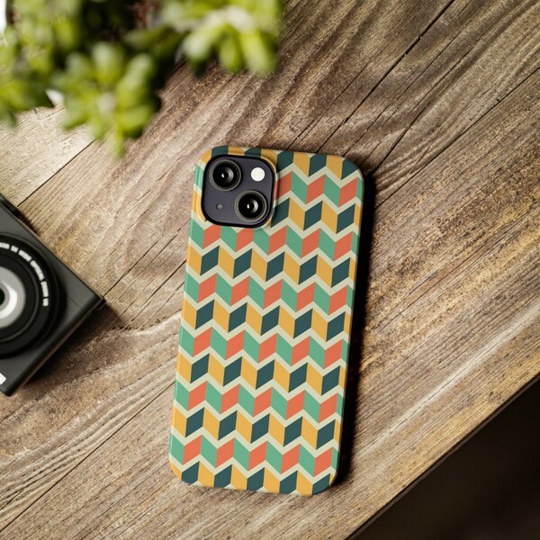 Retro groovy chevron stripes cell phone case, Vintage 80s aesthetic cover for iPhone 15 14 Pro Plus Pro Max, iPhone 13 12 Pro Max Mini