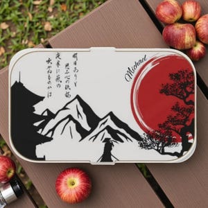 Gepersonaliseerde bento-lunchbox, aangepaste Japanse landschapssnackdoos met houten deksel, Japanse kunstlunchbox met verdeler