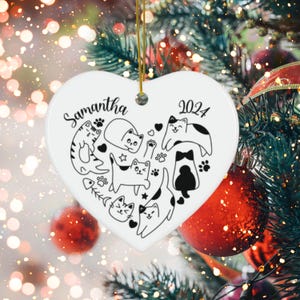 Personalized Cat Ceramic Ornament, Custom Cat Christmas Ornament 2024, Meowy Christmas, Cat Lover Gift, Gift for Cat Lover Mom Dad