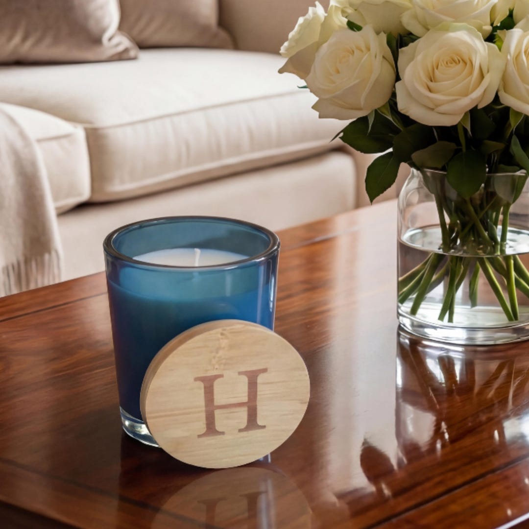 Personalized Frosted Glass Candle With Wooden Lid, 14 Oz. Soy Custom ...
