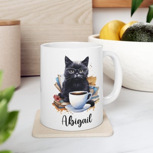 Personalized cat mug, 11oz Watercolor cat coffee cup, Custom cat mug