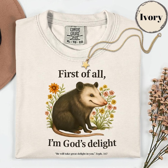 Christian I'm a Delight possum scripture T-Shirt, Faith-based Comfort Colors tee, Bible verse Opossum Lover Shirt gift for mom sister aunt