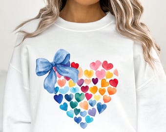 Sweat-shirt coquette coeurs aquarelle avec nœud, pull Saint-Valentin
