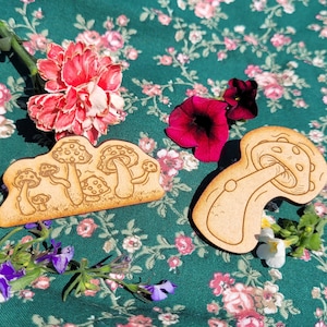Wooden Pin / Mushroom Pin / Cottagecore design / Unique wooden design / Illustration / Artistic pin