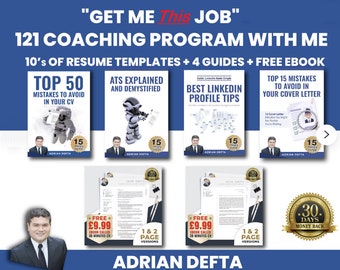 Getting You The Next Job - Complete 121 Coaching program, 6 months of weekly 121 calls, All the templates and guides you need