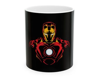 Red and Gold Tech Hero Mug, Genius Billionaire Coffee Cup, Armored Superhero Drinkware, Gift for Comic Book Fans