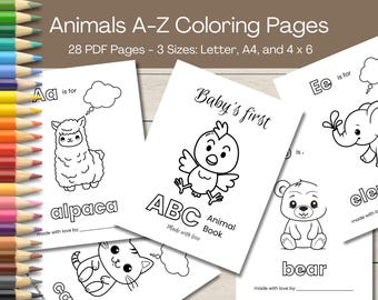 Animal ABC Coloring Book: Baby Shower Activity (Digital Download)