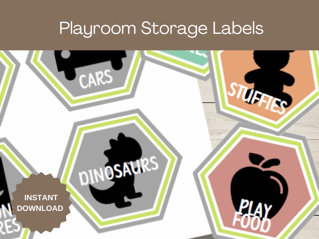 42 Hexagon Toy Storage Labels. Playroom Organization Labels. 4 Colors