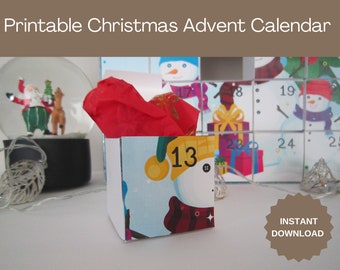 DIY 25 Days Christmas Snowman Advent Countdown Calendar Boxes w/ Xmas Jokes. Printable Christmas Craft Décor. Flatten for Easy Storage. PDF