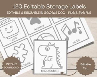 120 Minimalist Toy Storage Labels: Editable Playroom Organization (PNG, SVG)