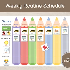 Kids Weekly Visual Calendar | Toddler Picture Schedule | Cute Routine Chart | Customizable Kids Calendar | Cute Visual Weekly Chart for Kids