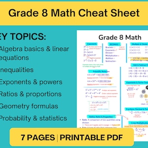 8th Grade Math Notes For Cheating Grade 8 Math Cheat Sheet: Algebra, Geometry, Exponents (PDF Printable ...
