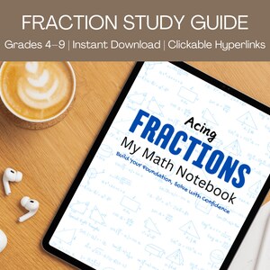 Digital Fraction Study Guide - Math Notes for Grades 4–9 - Printable Math Cheat Sheet - Easy Learning PDF - Acing Fractions Instant Download