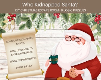 DIY Printable Christmas Escape Room Game. Who Kidnapped Santa Escape Room for Adults and Kids. No Set Up. Print and Play. PDF