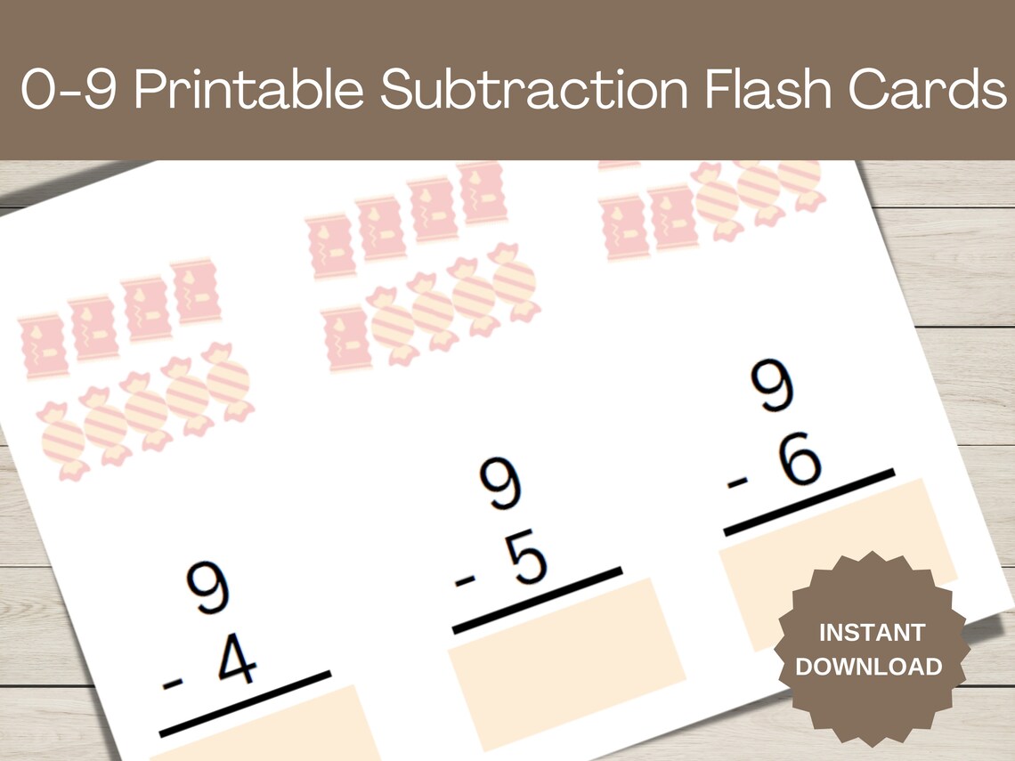 Subtraction Math Printable Flash Cards for Early Education Elementary ...
