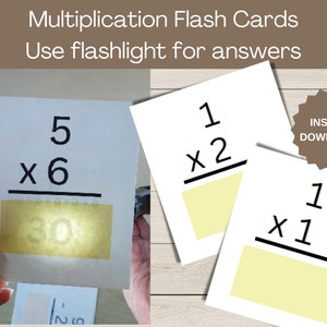 Juego de tarjetas flash de matemáticas imprimibles de multiplicación. Tarjetas didácticas de matemáticas imprimibles para estrategias de ayuda para la enseñanza de matemáticas en educación primaria temprana.