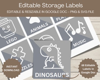 Playroom Toy Storage Labels: 68 Printable Minimalist Labels (PNG, SVG, Google Doc) (Digital Download)
