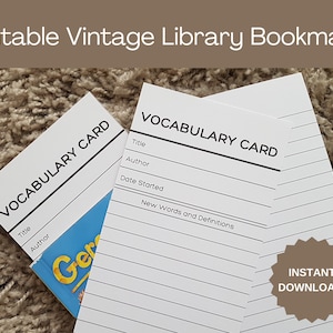 Vintage Library Card Bookmark: Vocabulary Builder (PDF)
