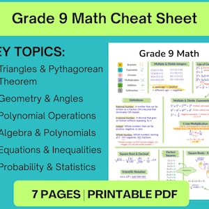 Guía rápida de matemáticas para 9.º grado: Álgebra, geometría, polinomios, ecuaciones, teorema de Pitágoras - Preparación para exámenes (Guía de estudio imprimible en PDF)