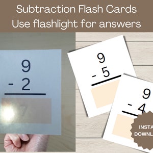 Subtraction Math Printable Flash Cards for Early Education Elementary Math Teaching and Learning Aid
