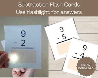 Subtraction Math Printable Flash Cards for Early Education Elementary Math Teaching and Learning Aid