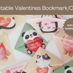 Valentinstagskarten zum Ausdrucken. Valentinstag Origami Lesezeichen. Einzigartige Valentinstagsgeschenke. 4 Tiermotive.