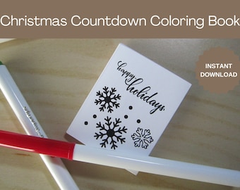 Christmas Holidays Advent Countdown Coloring Book. Xmas Coloring Pages & Holiday Sheet. Printable. PDF
