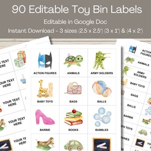 Editable Toy Bin Labels: 91 Playroom Organization Stickers (Digital Download)