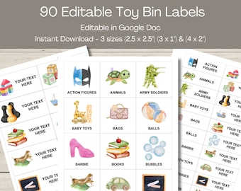 Editable Toy Bin Labels: 91 Playroom Organization Stickers (Digital Download)