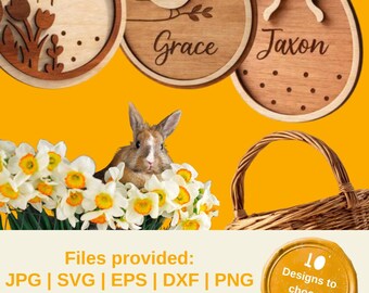 パーソナライズされたイースタータグ SVG バンドル | バスケット用レーザーカットファイル (デジタルダウンロード)