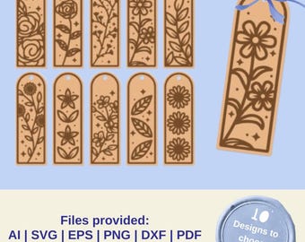 花のブックマークSVGバンドル - すぐにダウンロード - 初心者向けレーザープロジェクト