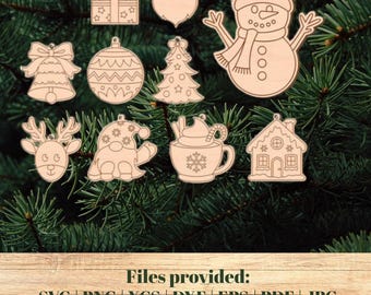 DIY Christmas Ornament SVG Bundle - Laser Cut Files (10 options)