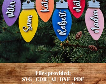 Christmas Light Bulb Ornament SVG - Laser Cut Files