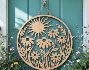 ウェルカムサマーサインSVG、春のドアハンガー、レーザーカットファイル（デジタルダウンロード）