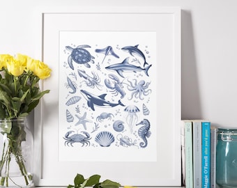 海洋生物PNGバンドル｜海の生き物クリップアート｜沿岸海洋イラスト｜昇華プリントデザイン