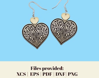 ボヘミアンハートイヤリング SVG、レーザーカットジュエリーファイル（デジタルダウンロード）