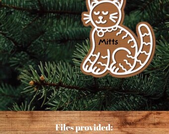 ジンジャーブレッド猫のオーナメント SVG | ペットクリスマスレーザーカットファイル（デジタルダウンロード）