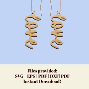 Love Script oorbellen SVG, Valentijnsdag sieraden lasergesneden bestand, Galentine's Gift direct downloaden