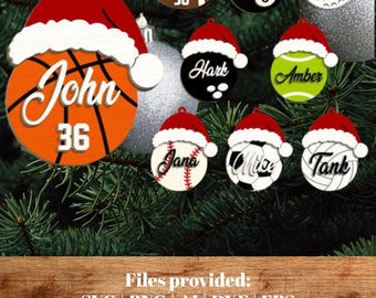 Personalized Sports Christmas Ornament SVG Bundle - Laser Cut (9 options)